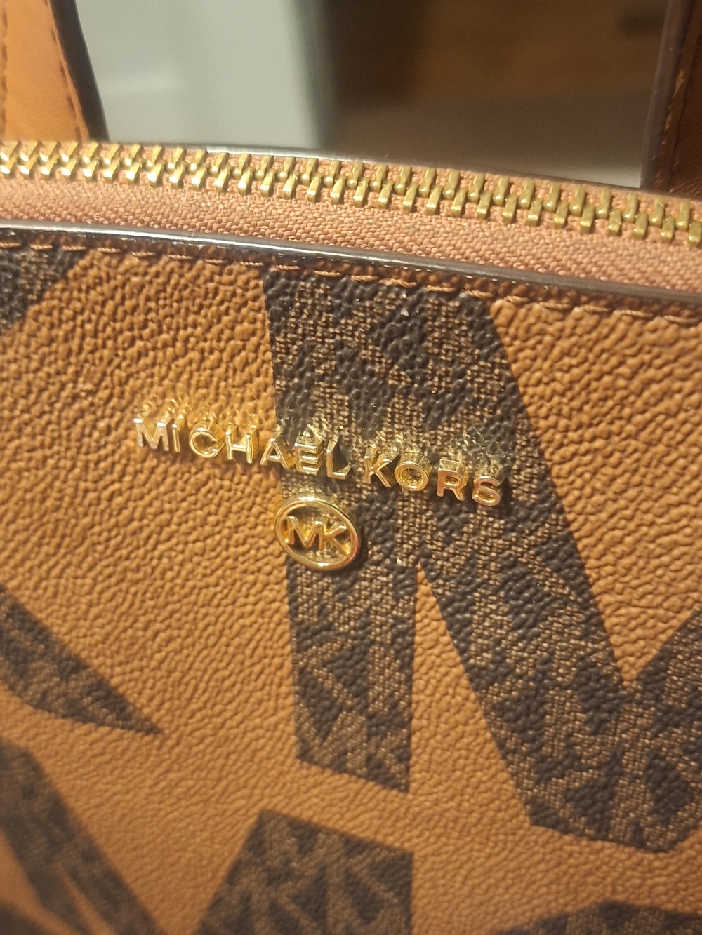 Michael Kors Brown MK Logo Backpack with Gold Accents - Picture 7 of 13